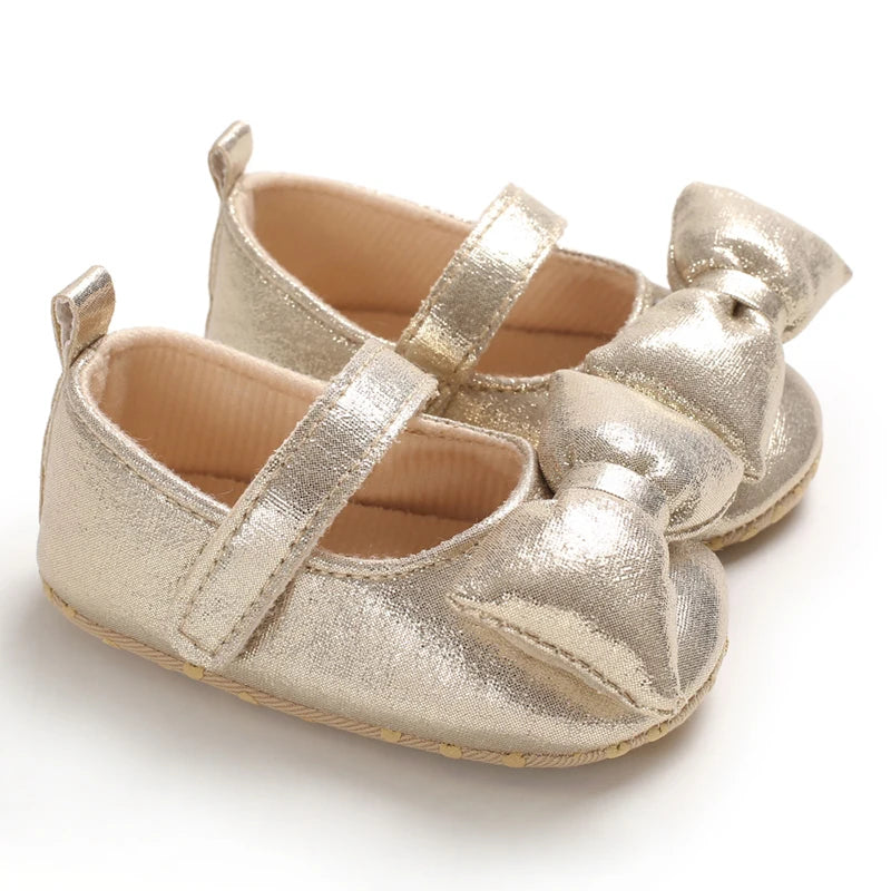 Golden Baby Girl Baptism Walking Shoes