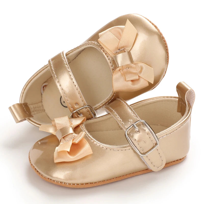 Golden Baby Girl Baptism Walking Shoes