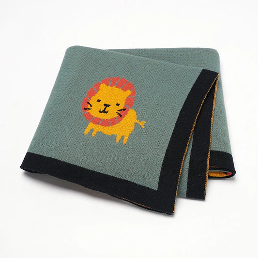Lion Printed Baby Knitted Quilt