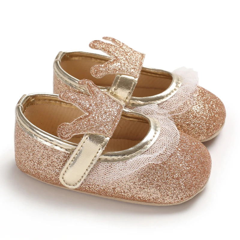 Golden Baby Girl Baptism Walking Shoes