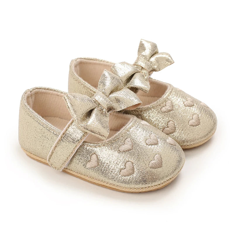 Golden Baby Girl Baptism Walking Shoes