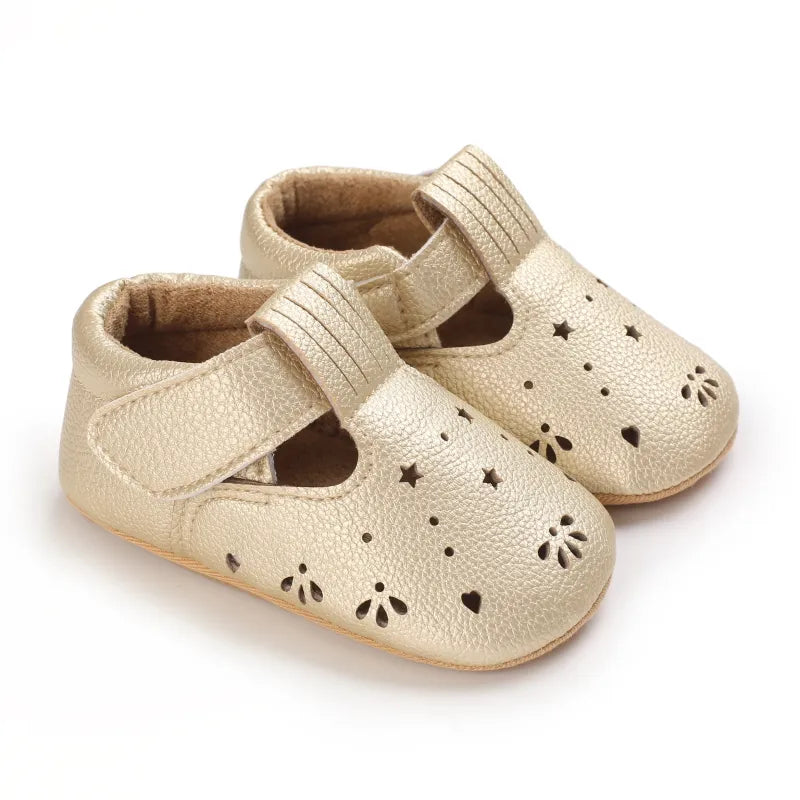 Golden Baby Girl Baptism Walking Shoes