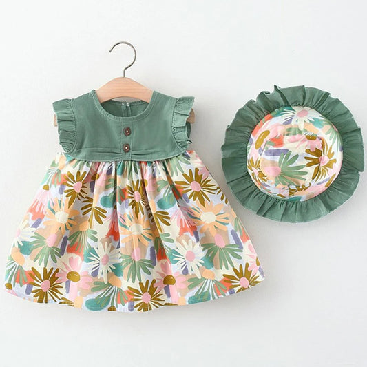 Baby Girl Floral Summer Dress+Hat Outfit