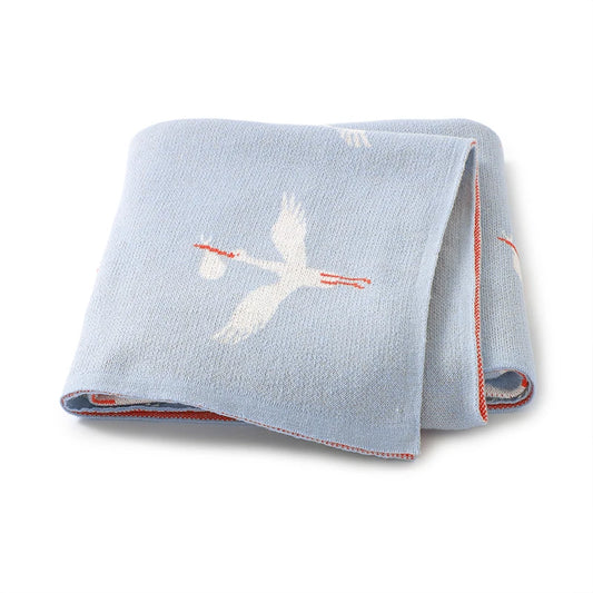 Stork Printed Baby Knitted Quilt