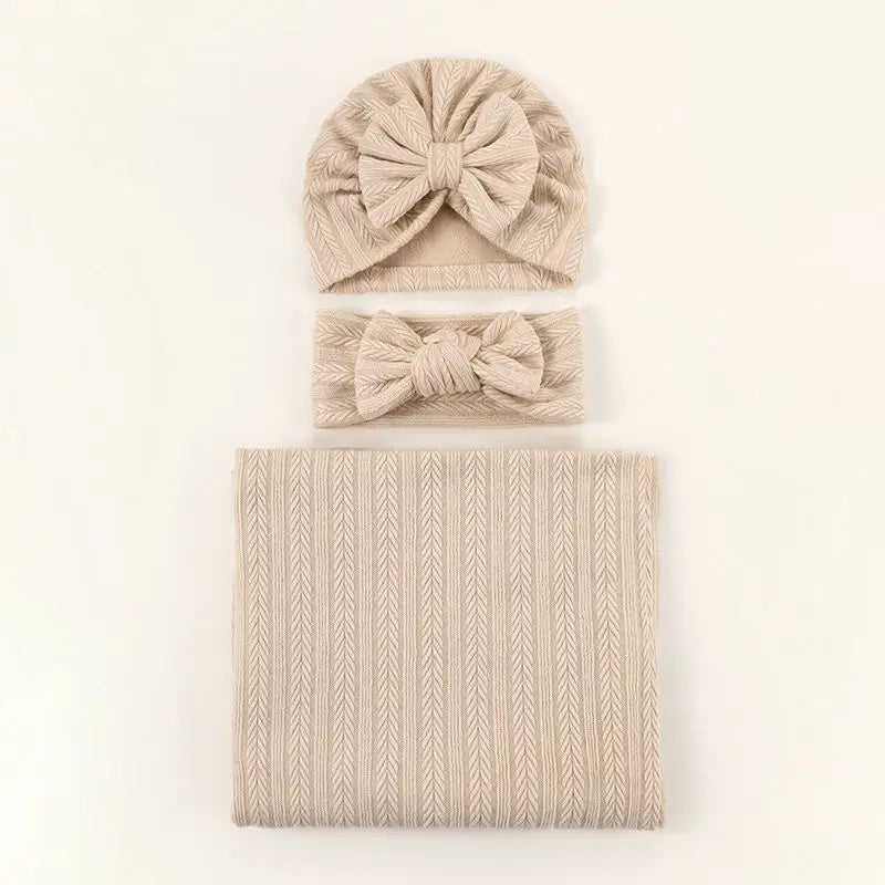Baby blanket hat headband set