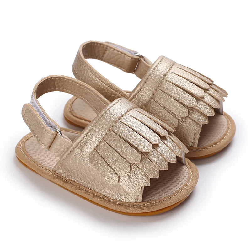 Golden Baby Girl Baptism Walking Shoes