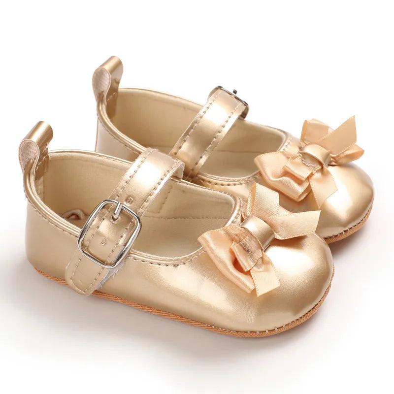 Golden Baby Girl Baptism Walking Shoes