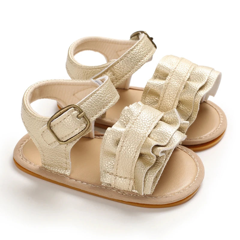 Golden Baby Girl Baptism Walking Shoes