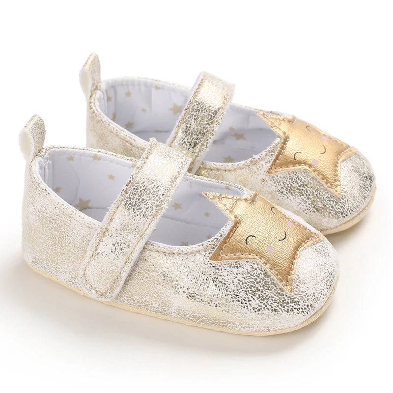 Golden Baby Girl Baptism Walking Shoes