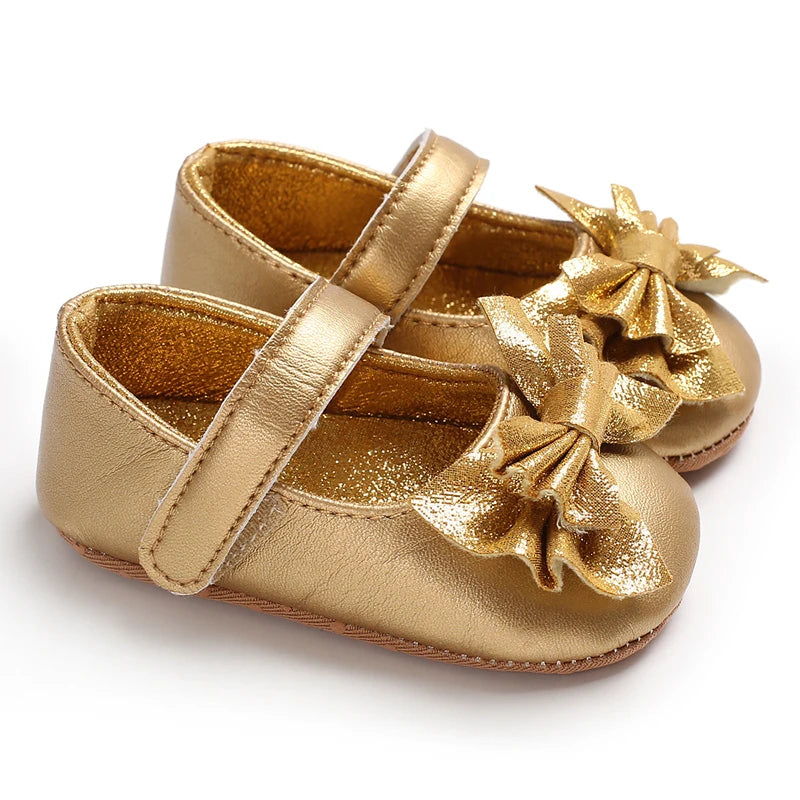 Golden Baby Girl Baptism Walking Shoes