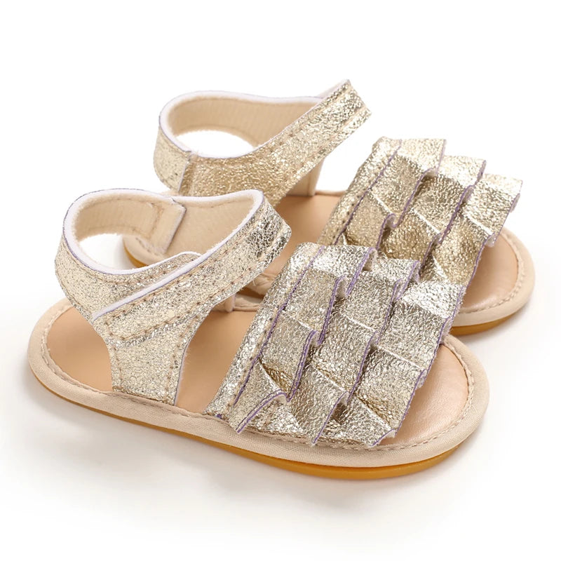 Golden Baby Girl Baptism Walking Shoes