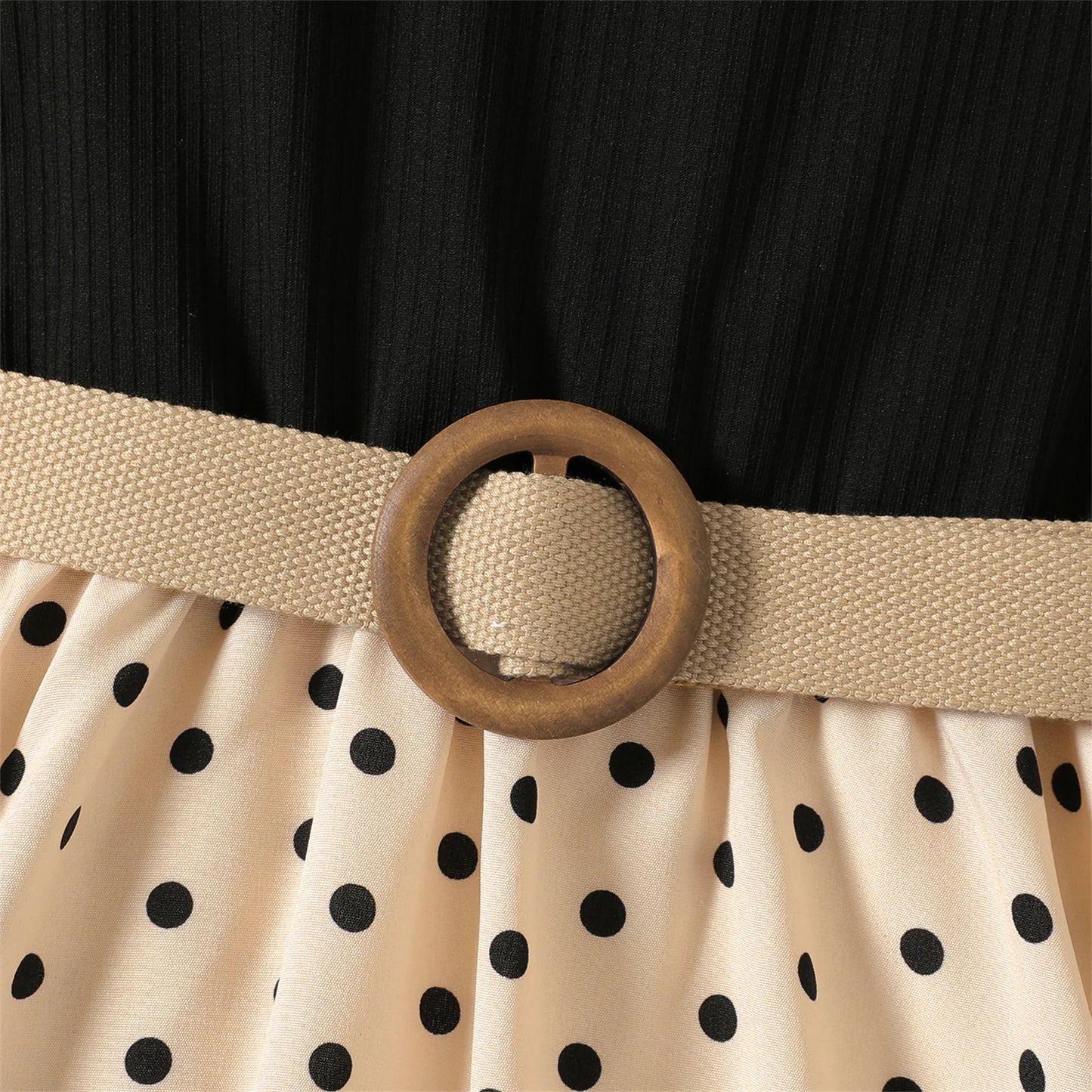 Girl Polka Dots Ribbed Girls Splice Dress